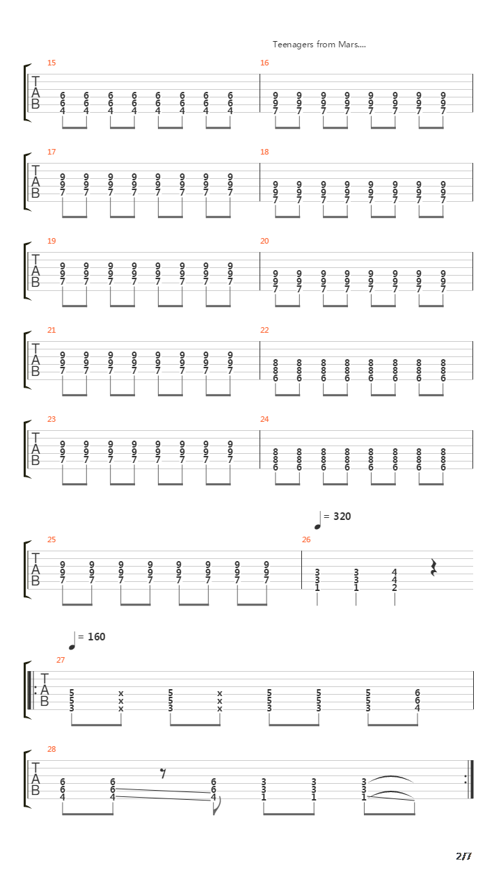 Teenagers From Mars吉他谱