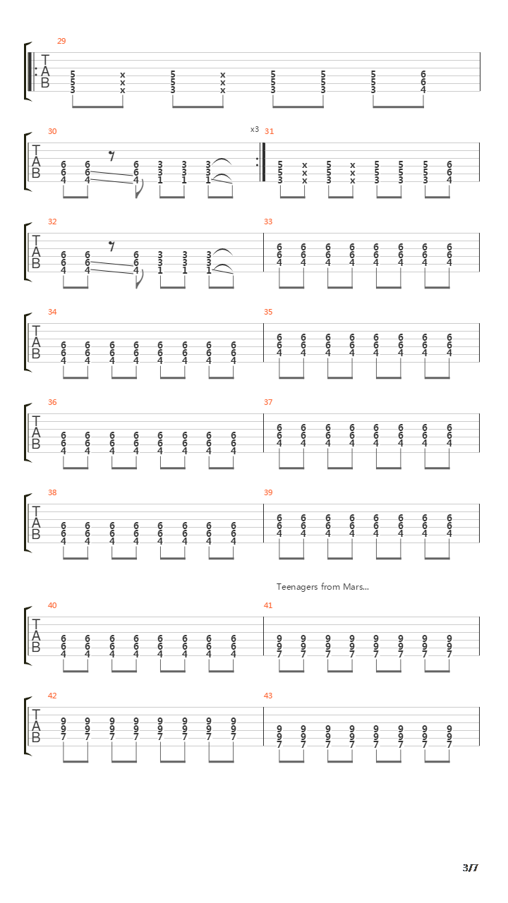 Teenagers From Mars吉他谱