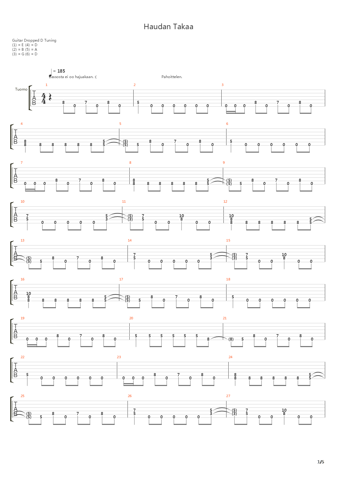 Haudan Takaa吉他谱