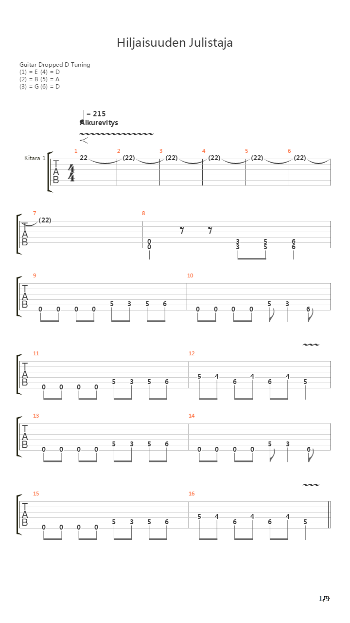 Hiljaisuuden Julistaja吉他谱