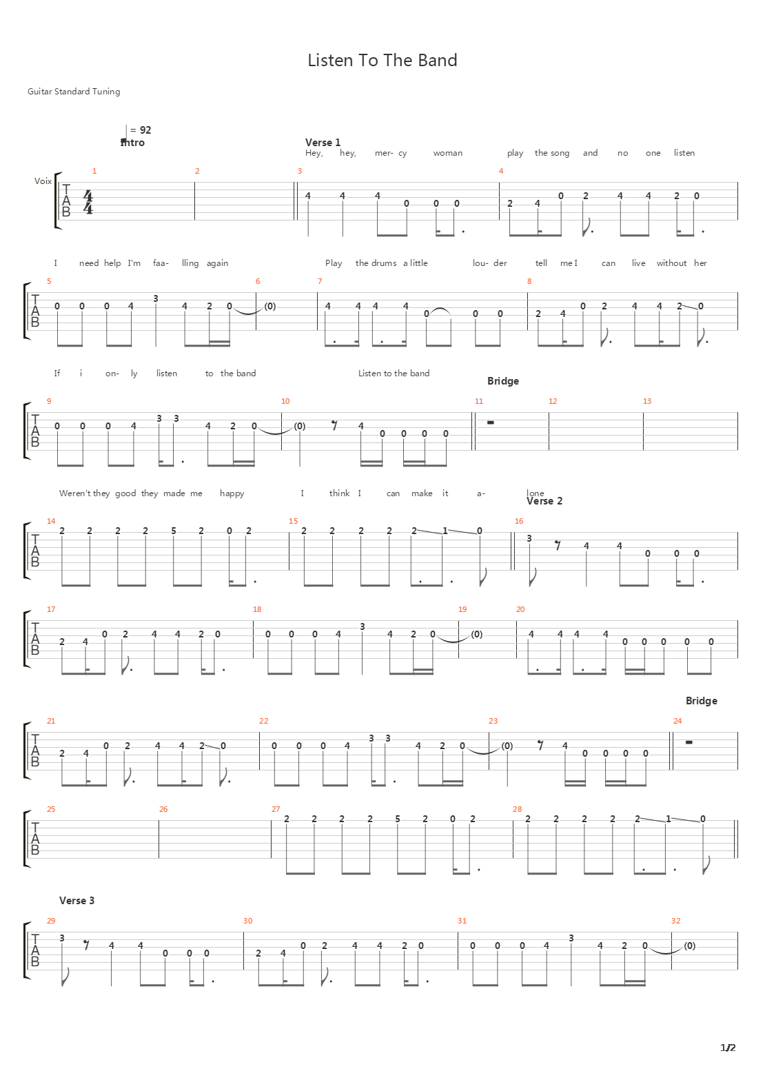 Listen To The Band吉他谱