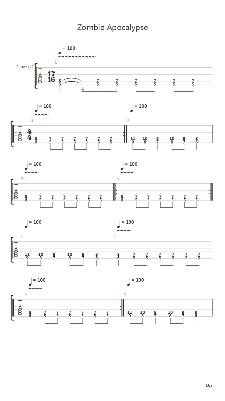 Zombie Apocalypse吉他谱