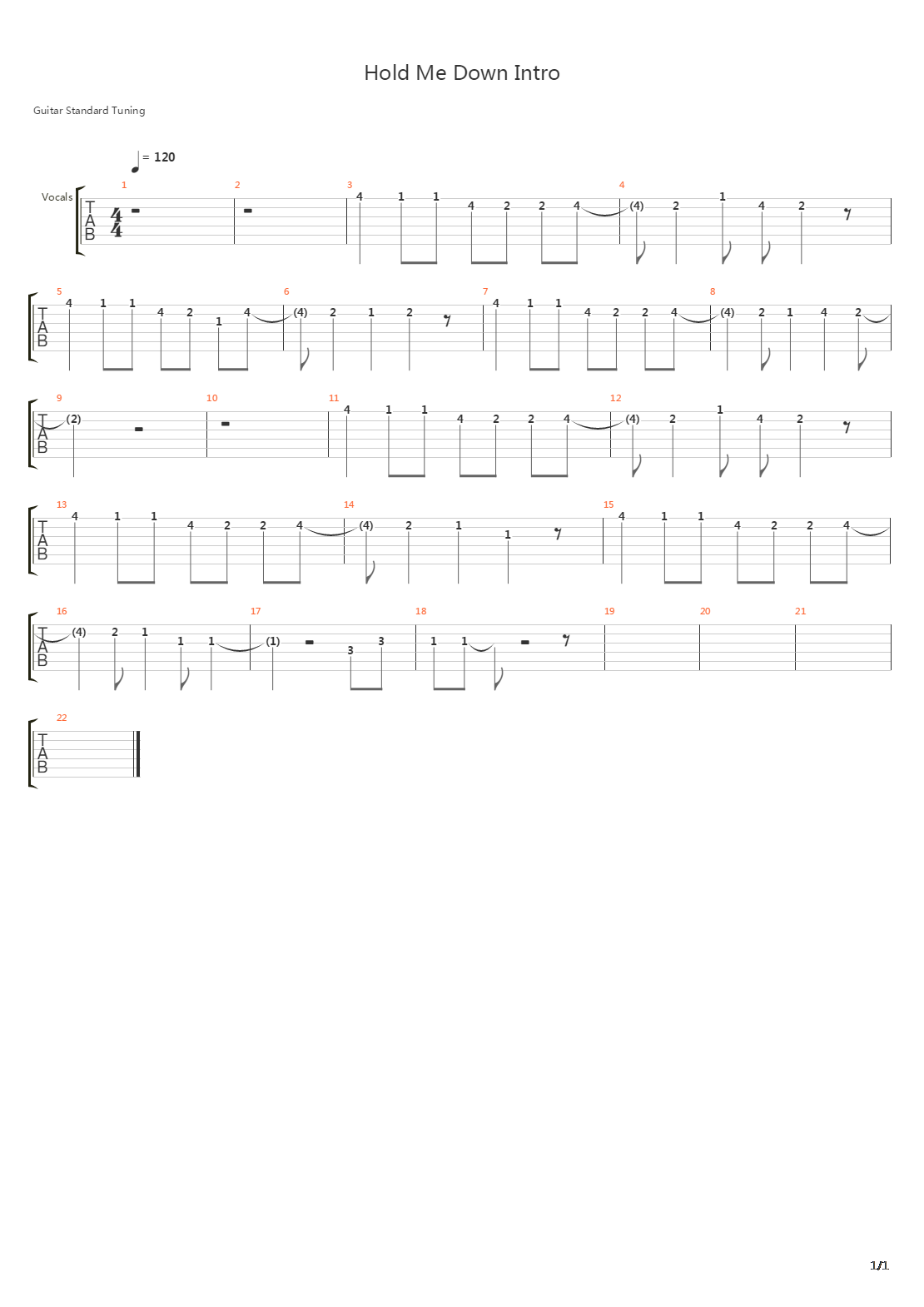 Hold Me Down吉他谱