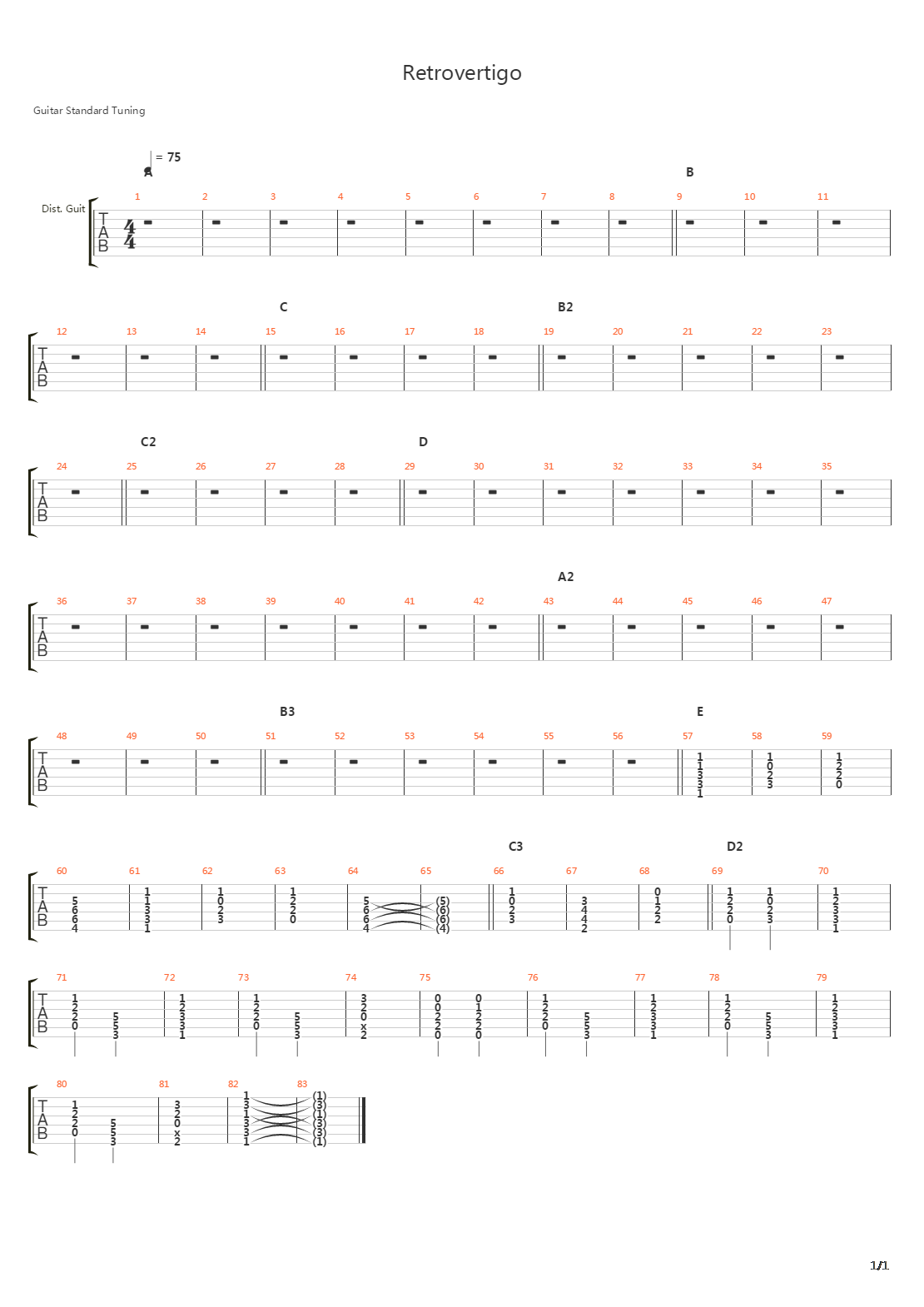 Retrovertigo吉他谱