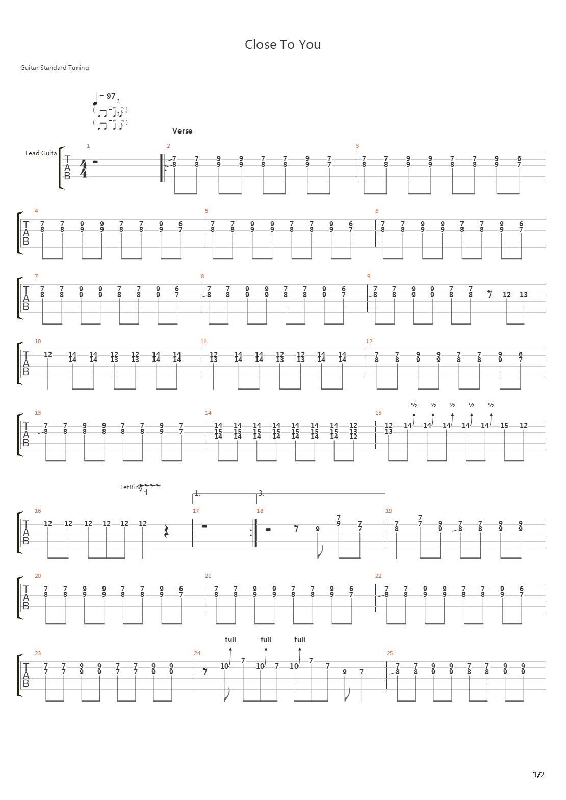 Close To You吉他谱