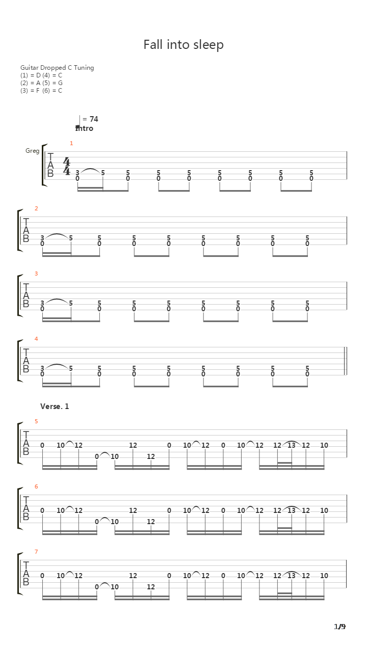 Fall Into Sleep吉他谱