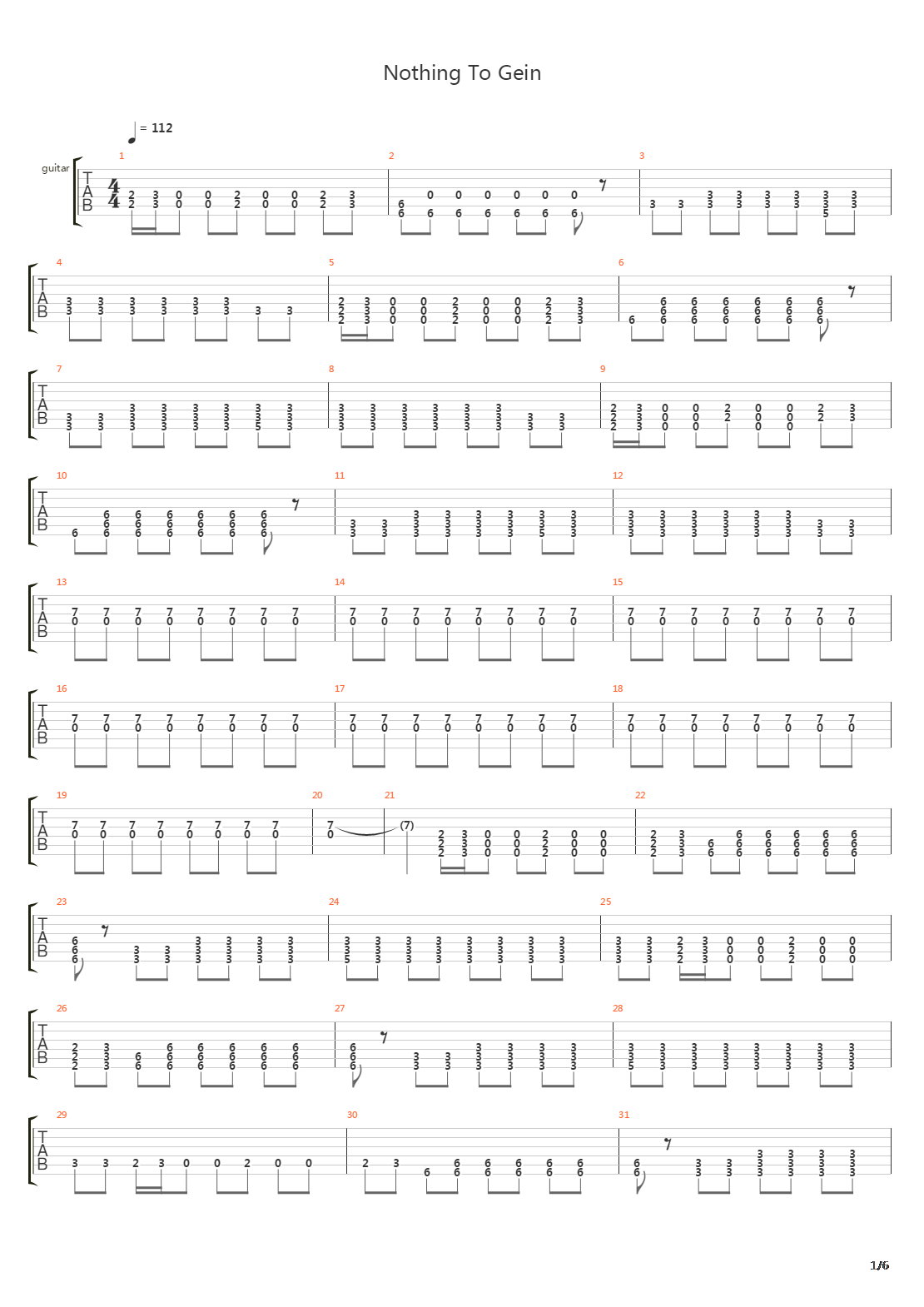 Mudvayne - Nothing To Gein吉他谱