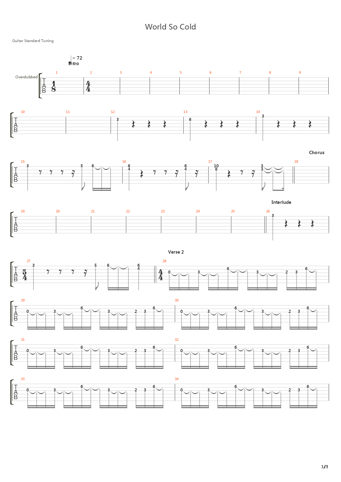 World So Cold吉他谱