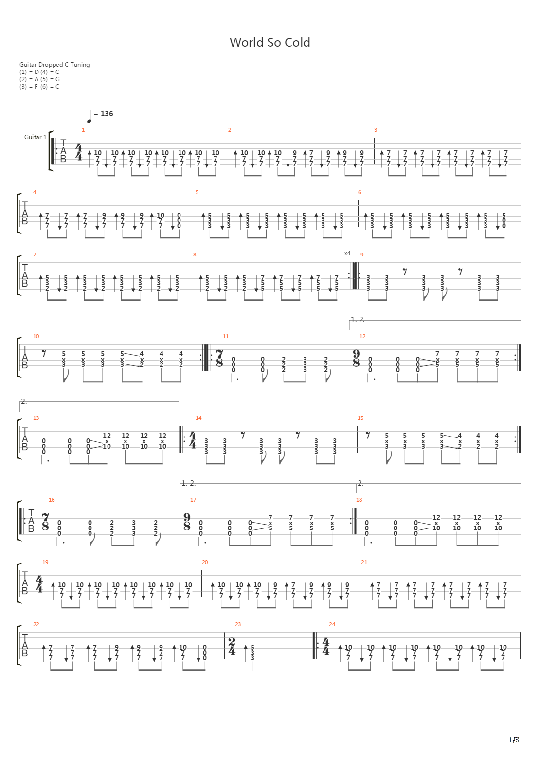 World So Cold吉他谱