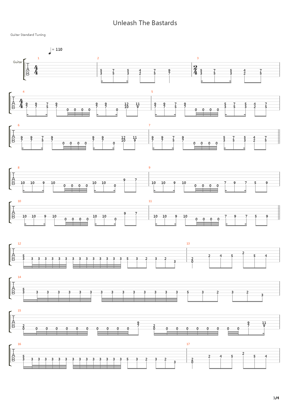 Unleash The Bastards吉他谱