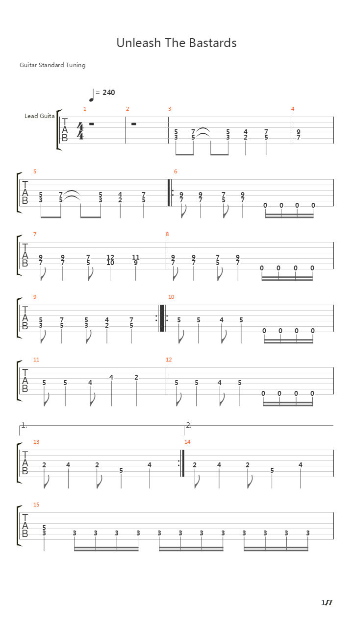 Unleash The Bastards吉他谱