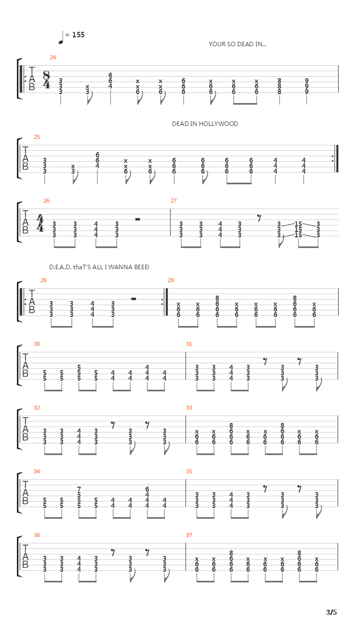 Dead In Hollywood 4吉他谱
