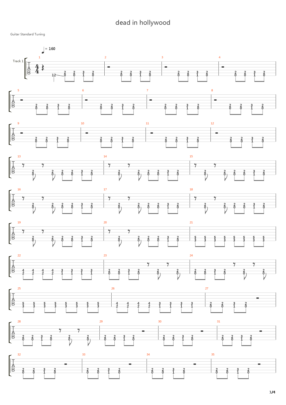 Dead In Hollywood吉他谱