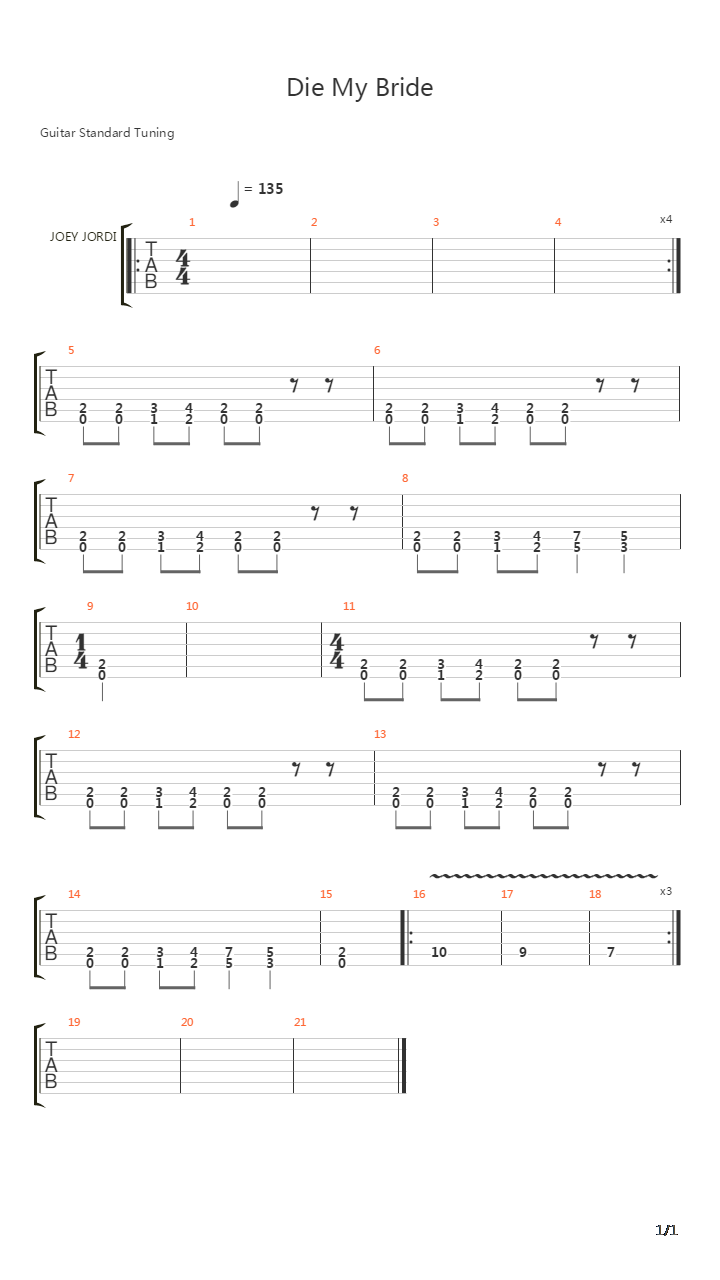 Die My Bride吉他谱