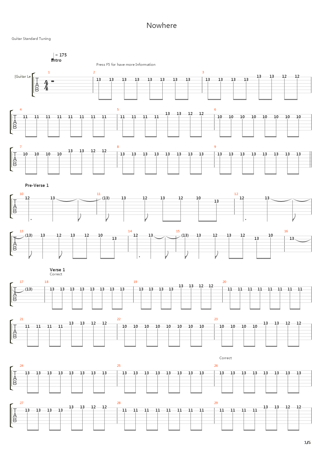 Nowhere吉他谱