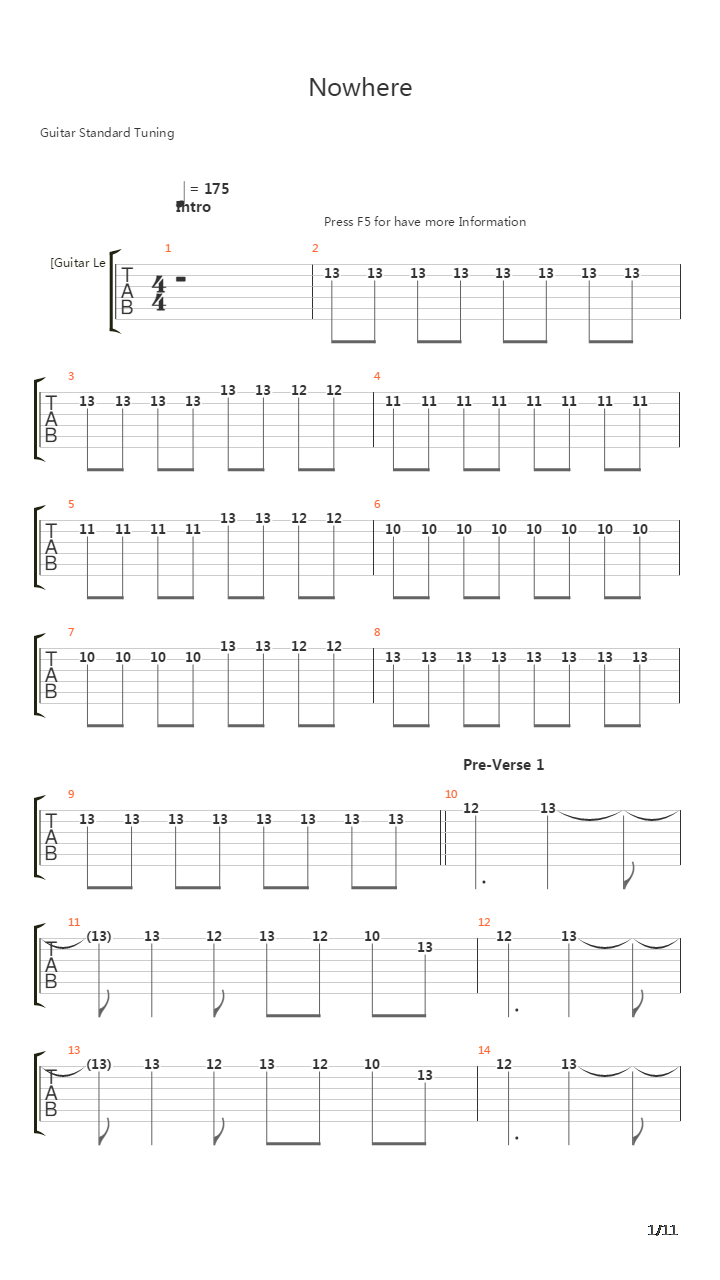 Nowhere吉他谱