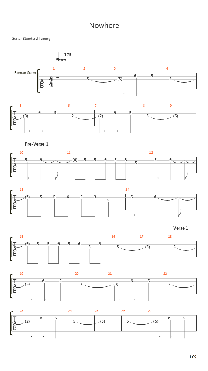 Nowhere吉他谱