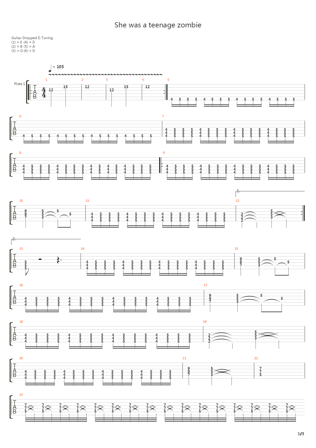She Was A Teenage Zombie吉他谱