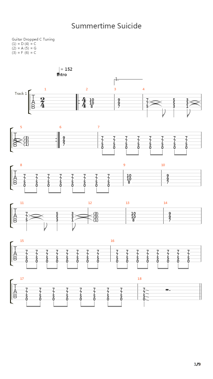 Summertime Suicide吉他谱