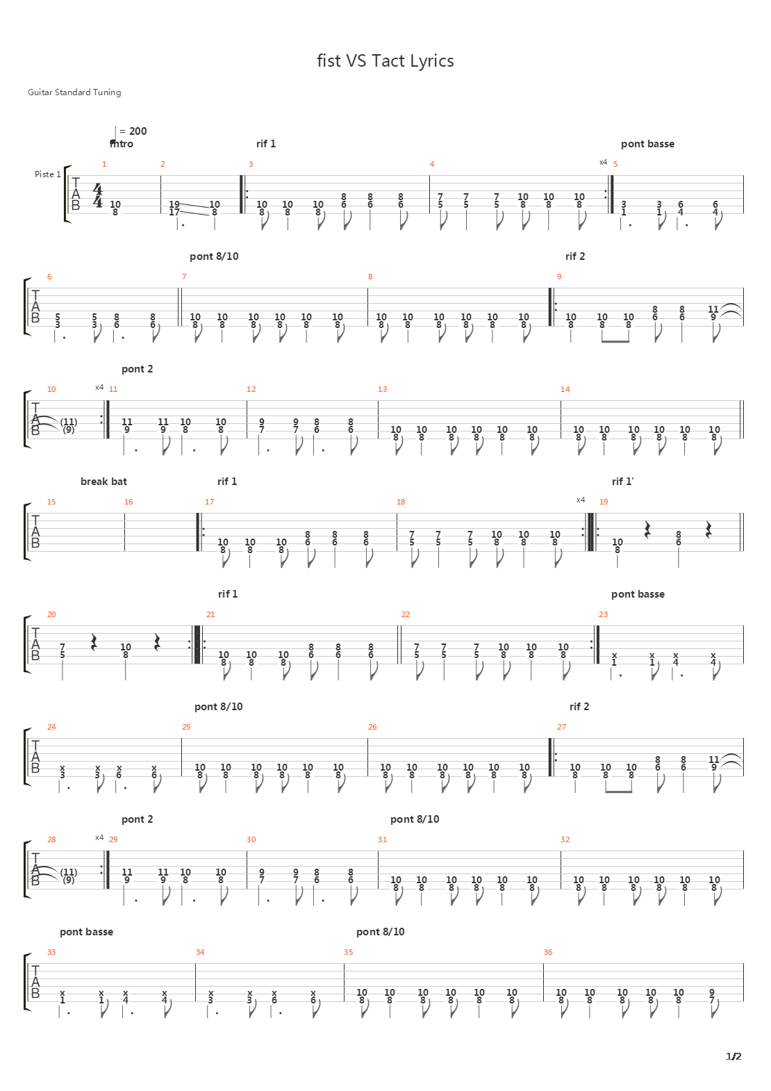 Fist Vs Tact Lyrics吉他谱