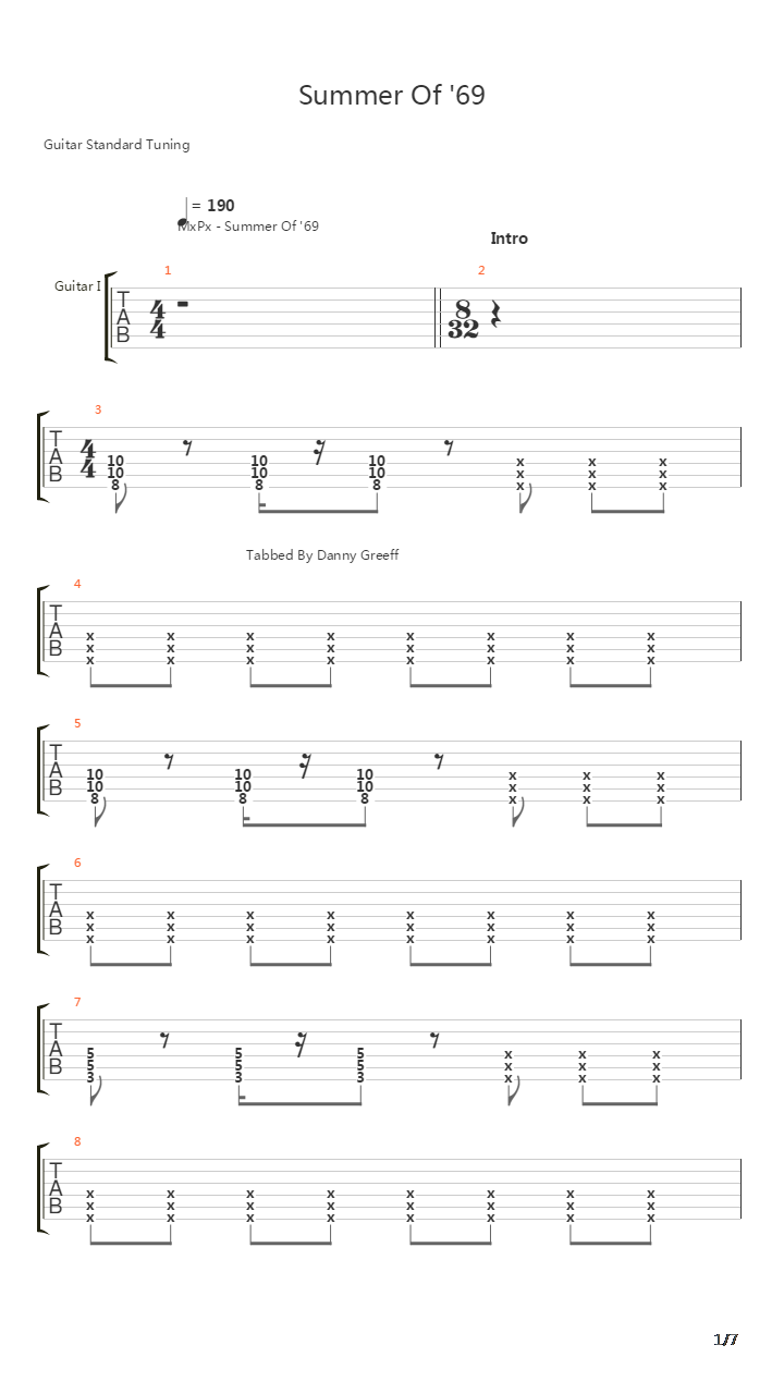 Summer Of 69吉他谱
