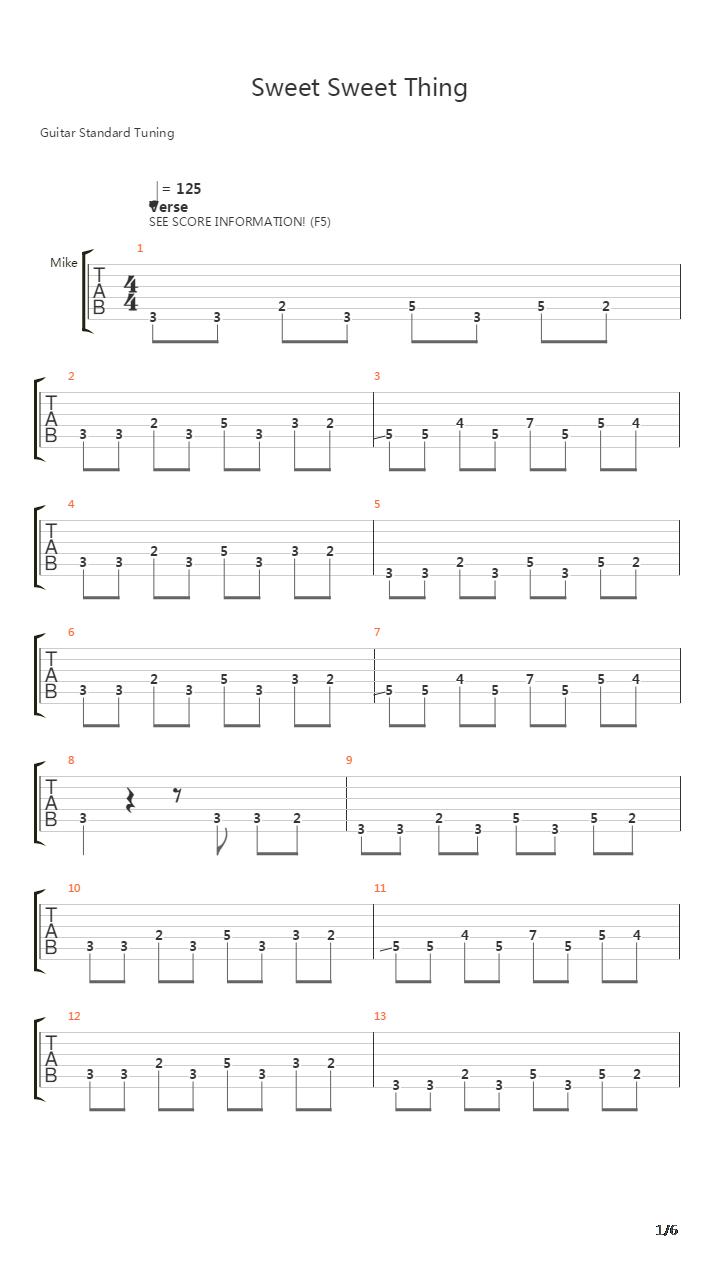 Sweet Sweet Thing吉他谱