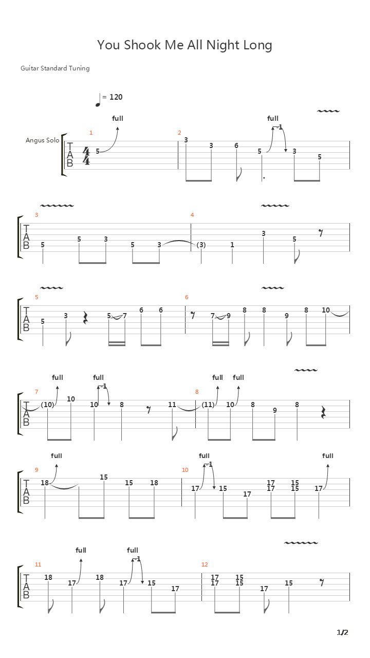 You Shook Me All Night Long吉他谱