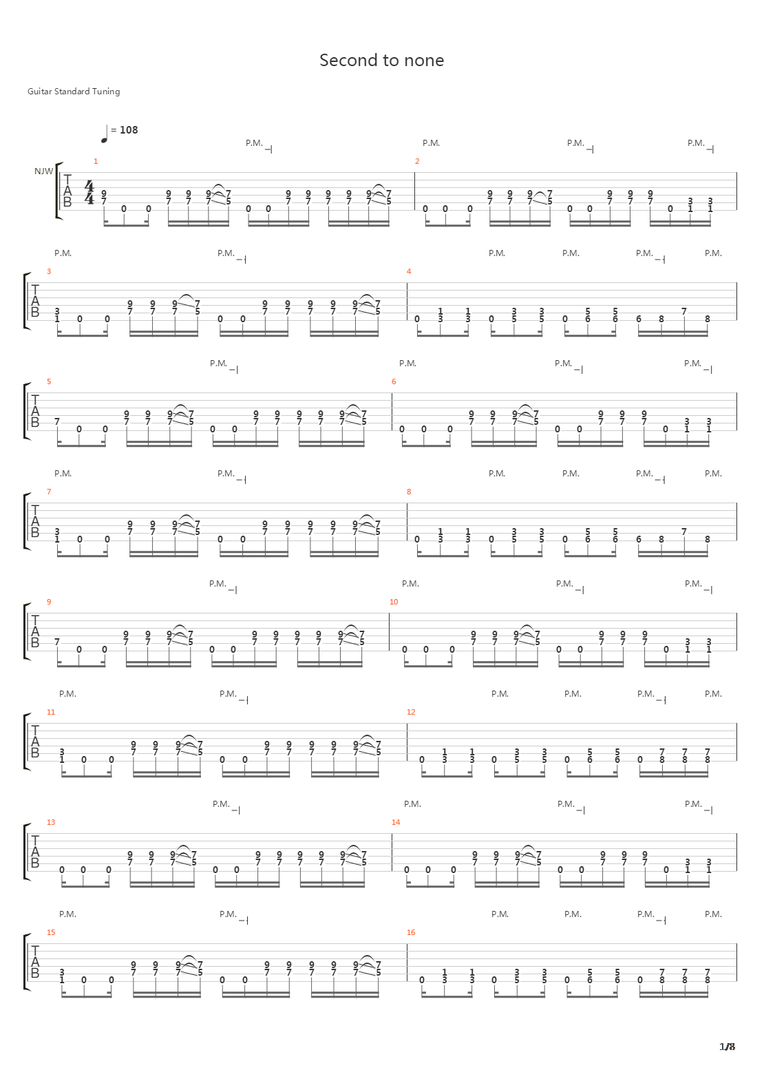 Second To None吉他谱