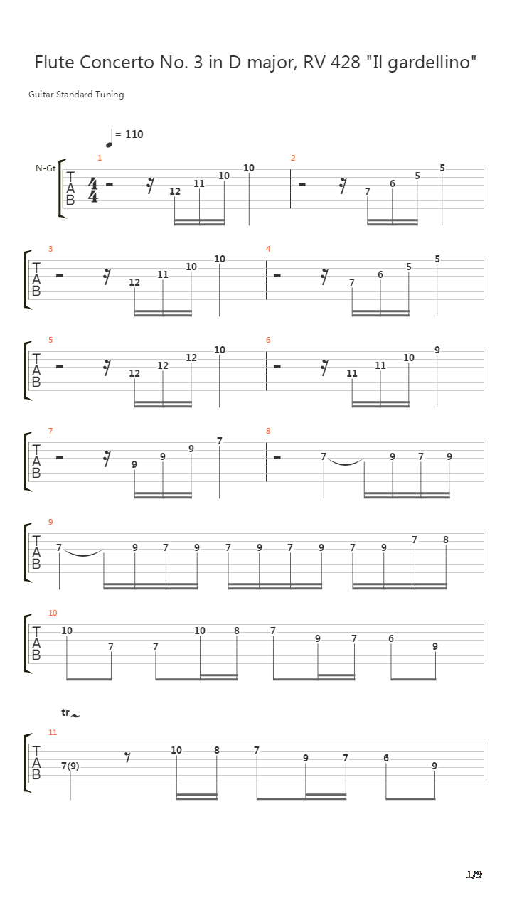 Flute Concerto No 3 In D Major Rv 428 Il Gardellino吉他谱