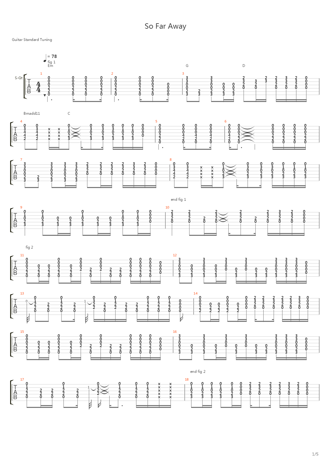 So Far Away吉他谱