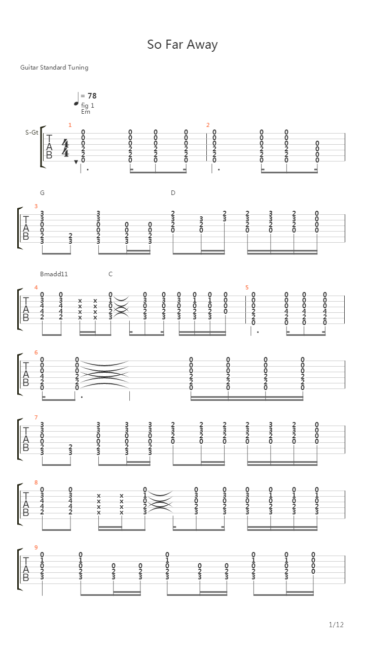 So Far Away吉他谱