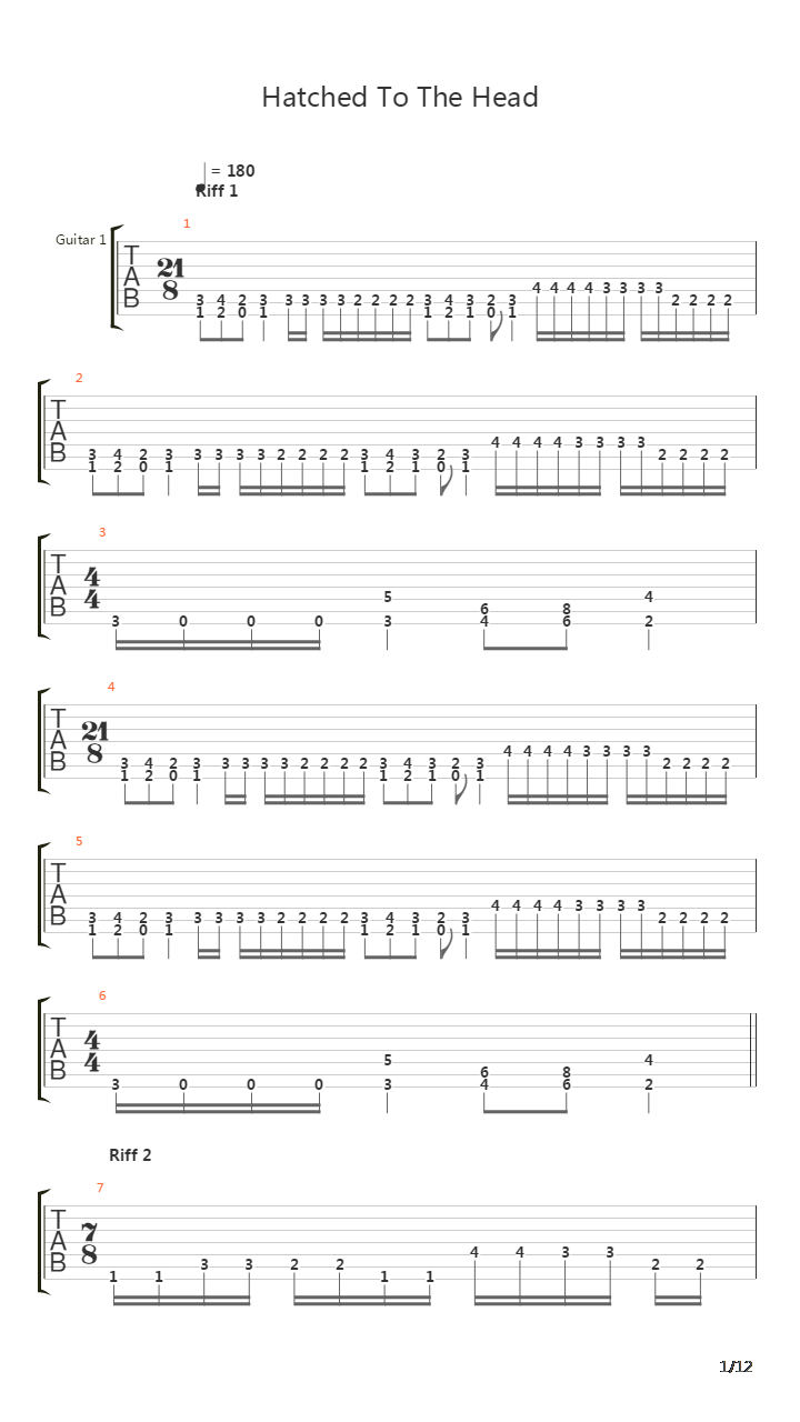 Hatched To The Head吉他谱