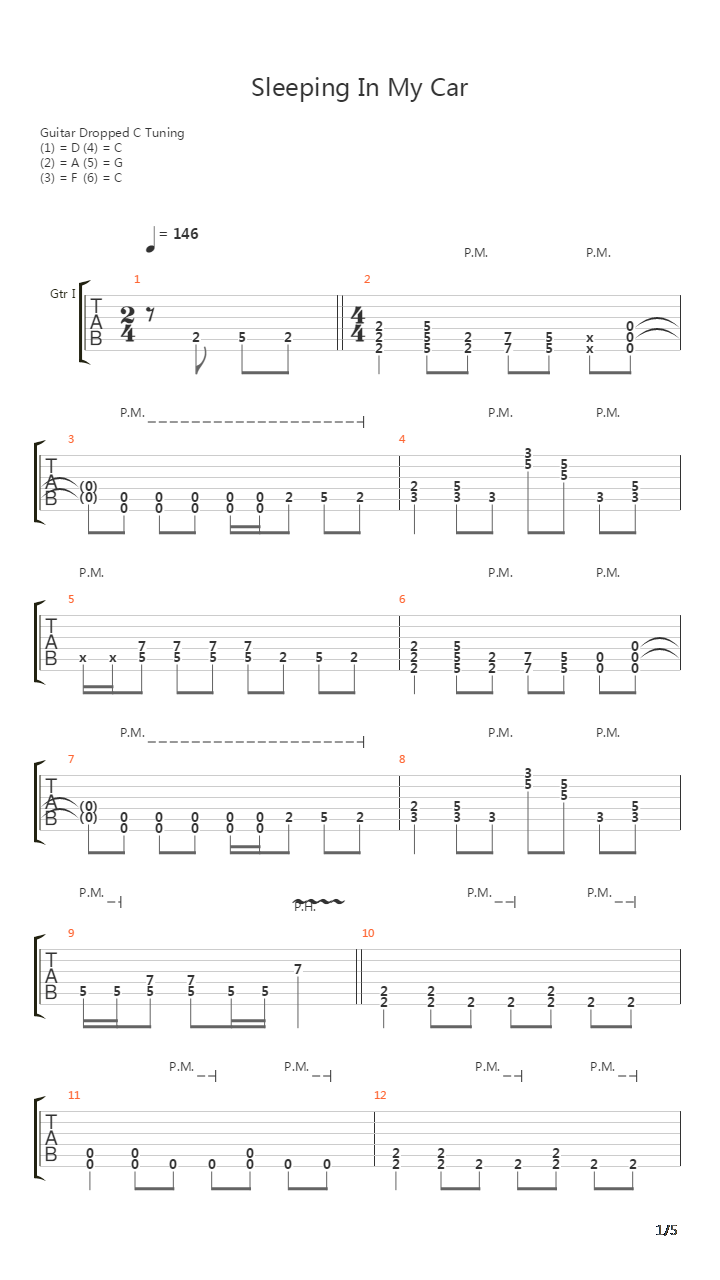 Sleeping In My Car吉他谱