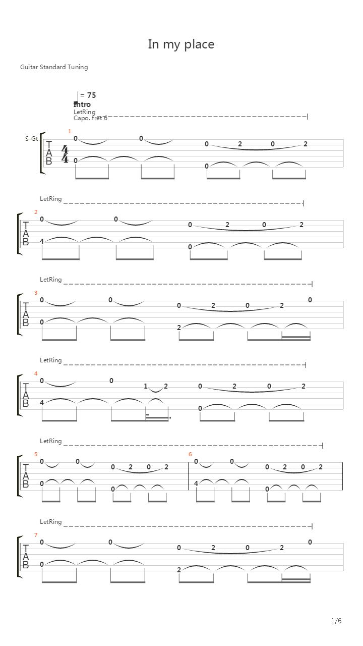 In My Place吉他谱
