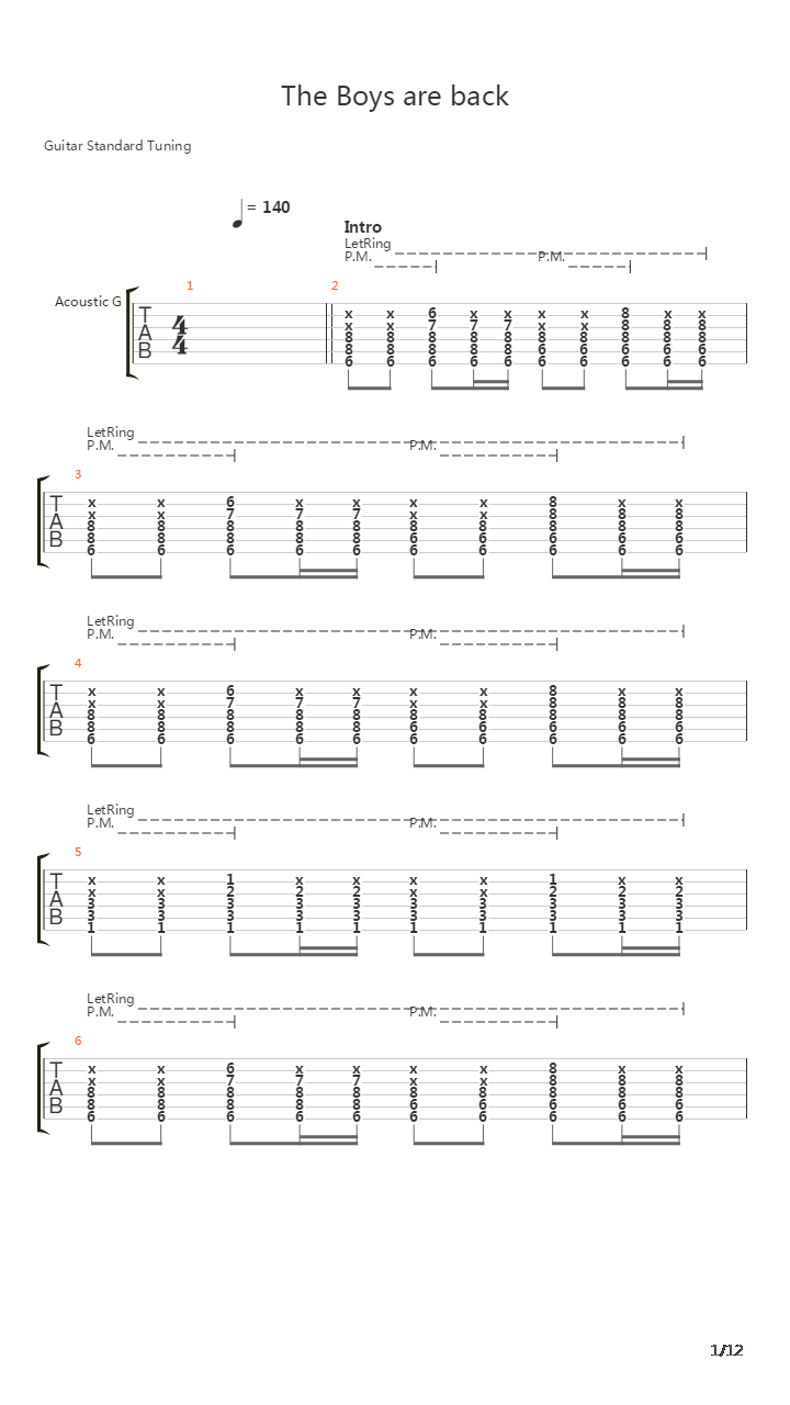 The Boys Are Back吉他谱