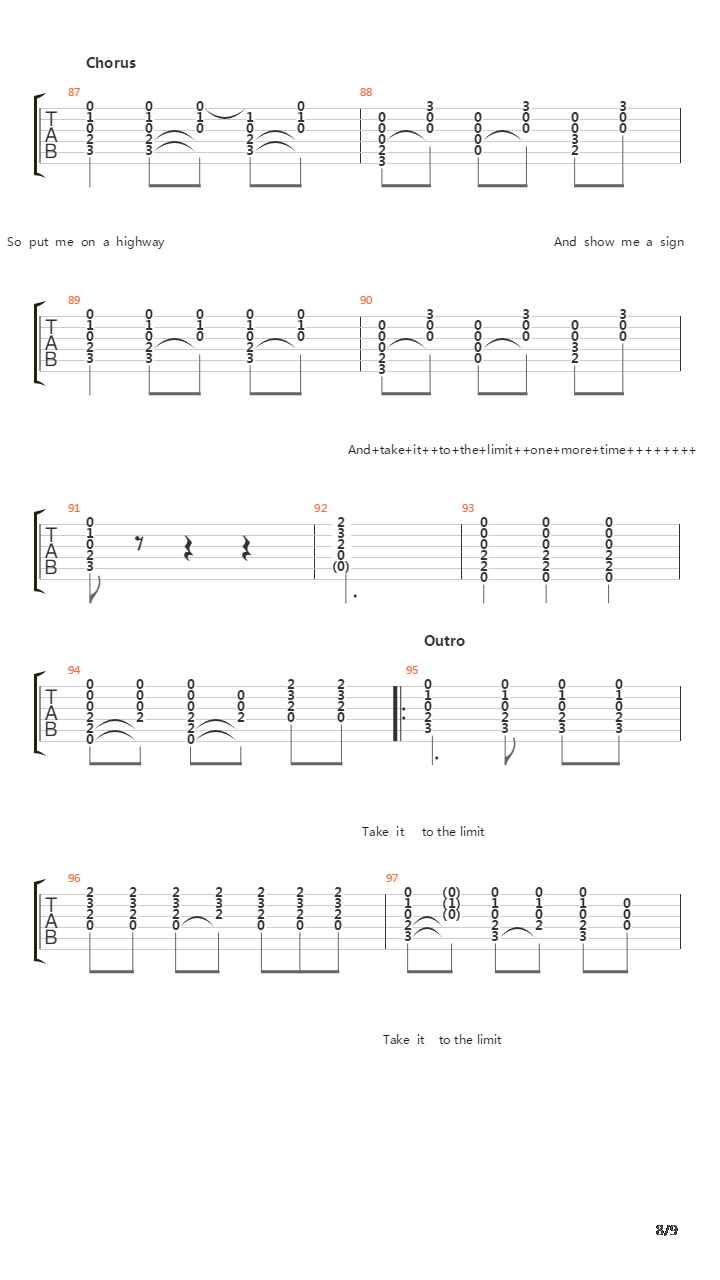 Take It To The Limit吉他谱