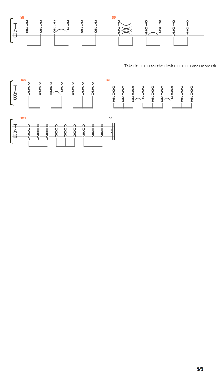Take It To The Limit吉他谱