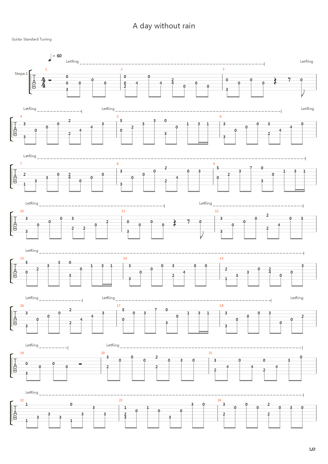 A Day Without Rain吉他谱