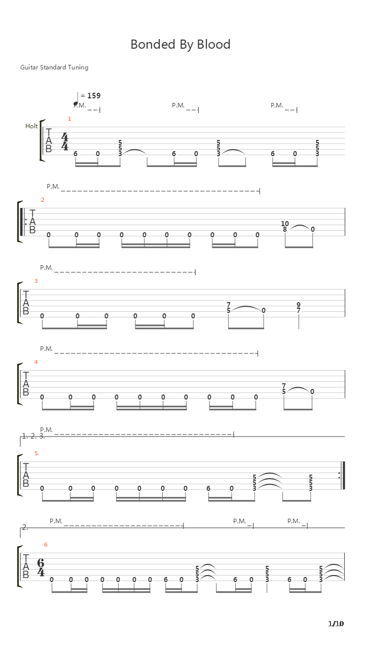 Bonded By Blood吉他谱