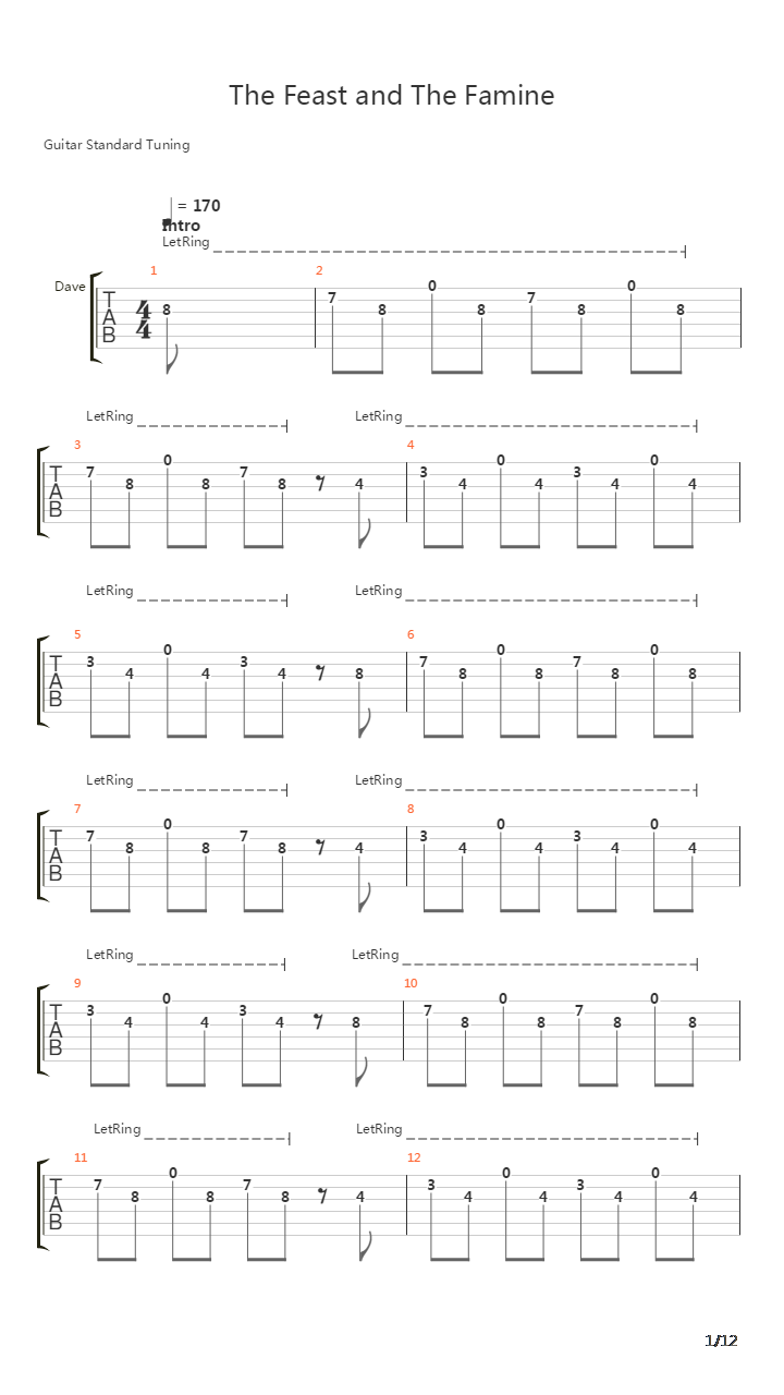 The Feast And The Famine吉他谱