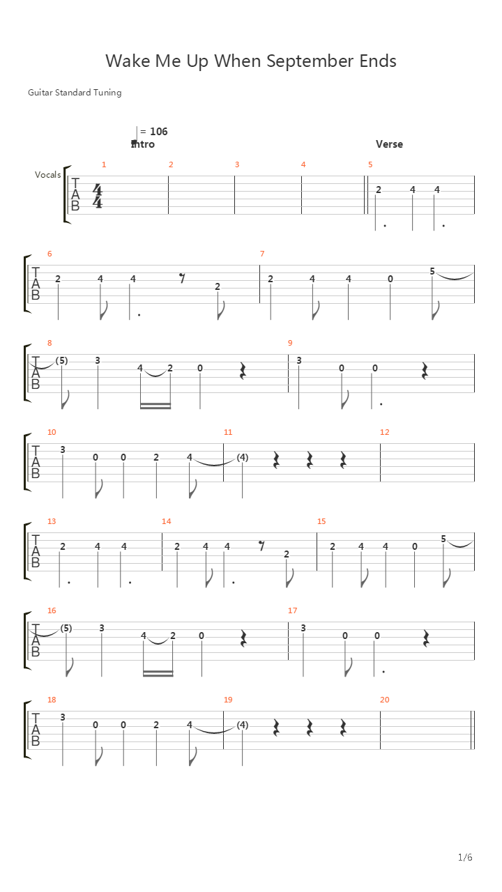 Wake Me Up When September Ends吉他谱