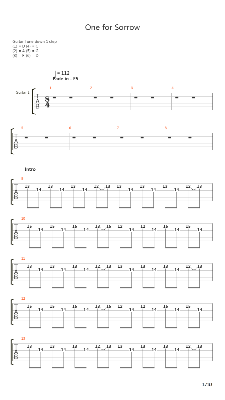 One For Sorrow吉他谱