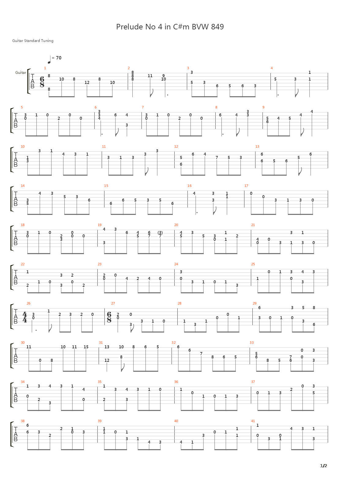 Bwv 849 - Prelude No 4 In Cm吉他谱