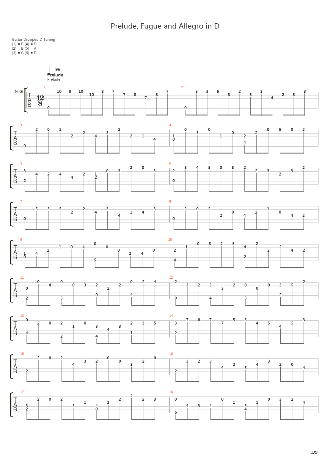 Prelude Fugue And Allegro In D吉他谱