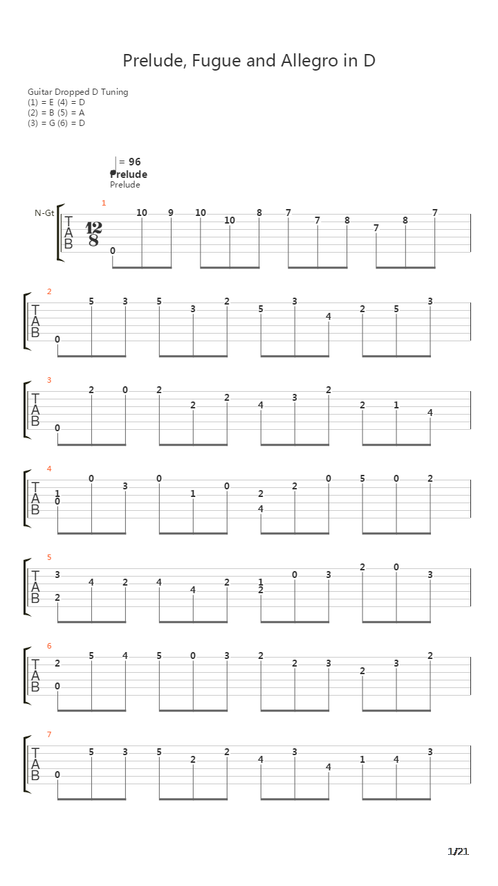 Prelude Fugue And Allegro In D吉他谱