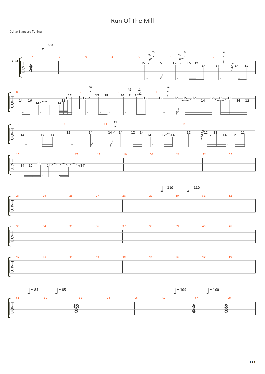 Run Of The Mill吉他谱