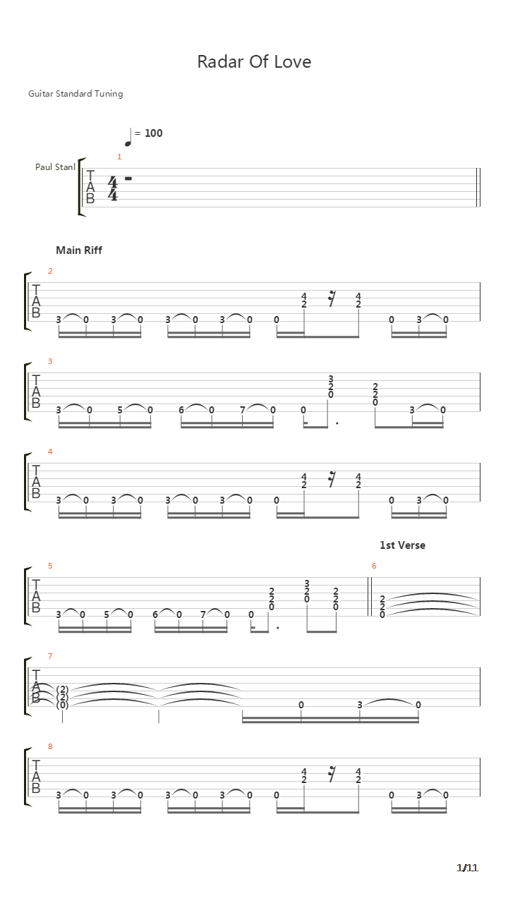 Radar For Love吉他谱