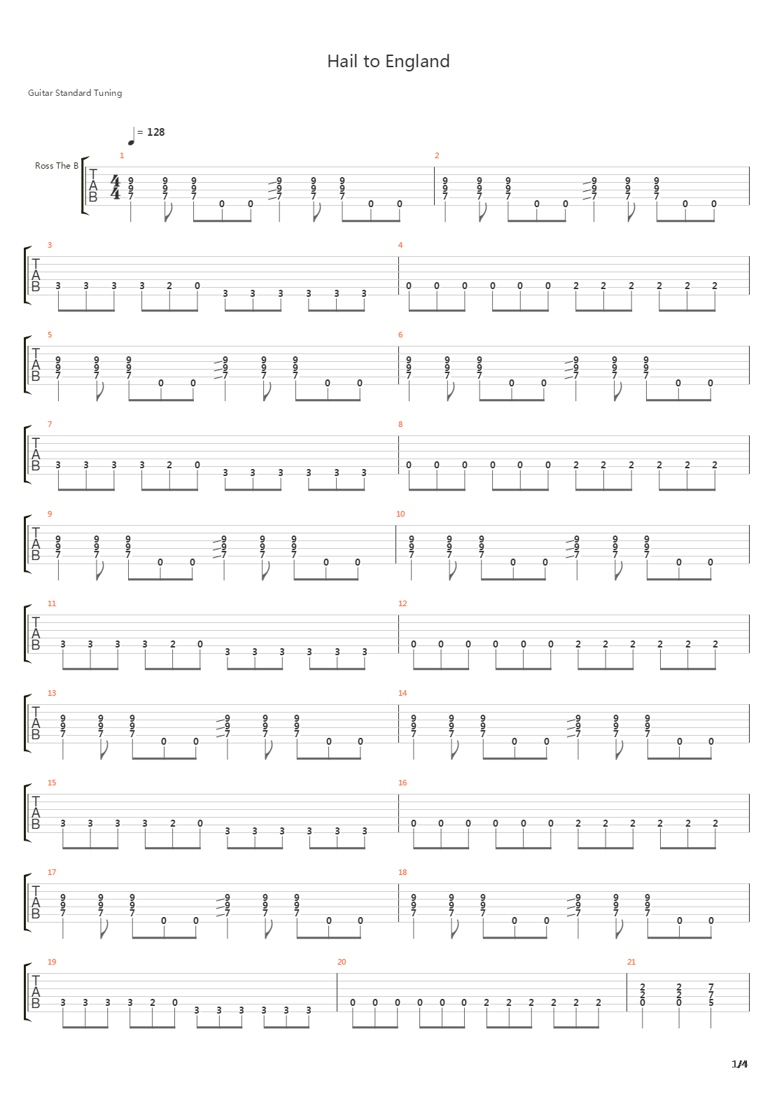 Hail To England吉他谱