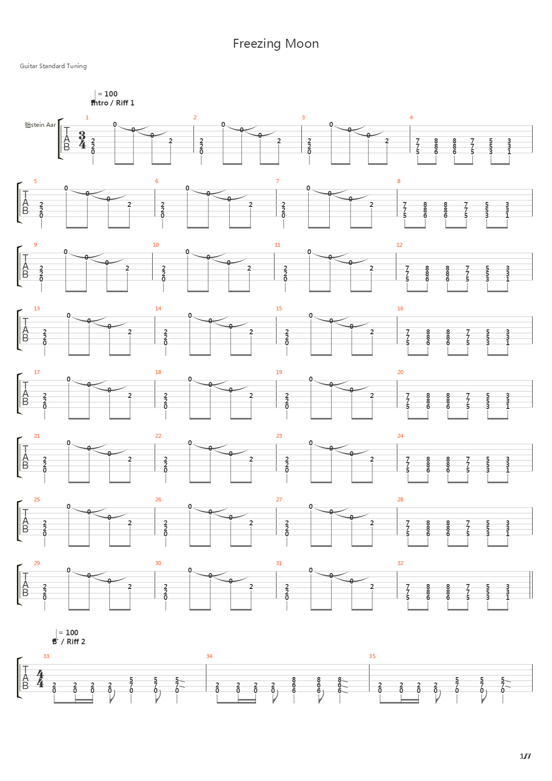 Freezing Moon吉他谱
