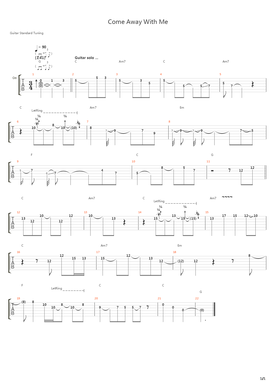 Come Away With Me吉他谱